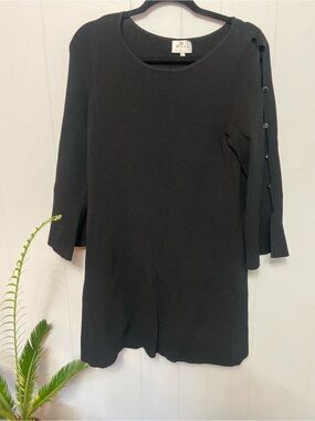 Milly Black Viscose Blend Knot silver grommet opening sleeves dress. Size Medium